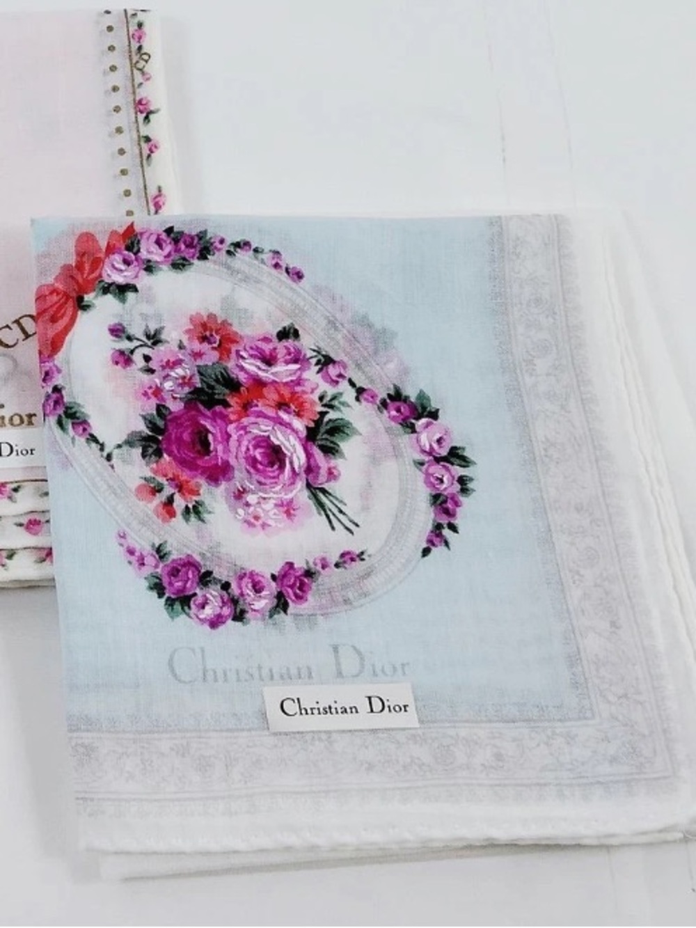 Vintage Christian Dior blue floral  Scarf 🌸